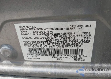 2014 Mitsubishi Outlander Sport Se z USA, uszkodzony, nr VIN 4A4AR4AU3EE031748